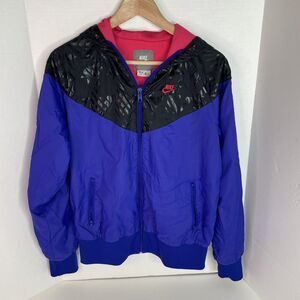 Vintage Nike Windbreaker Jacket, Youth Large, Blue/Black, Full Zip, Hooded
